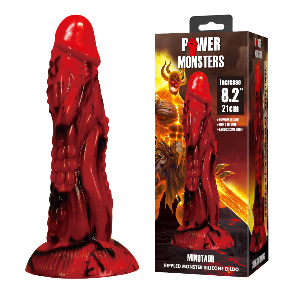 Фаллоимитатор силиконовый Power Monsters Minotaur на присоске, красный, 21 см