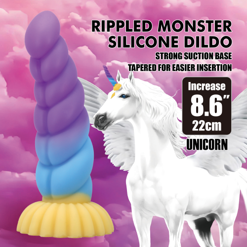 Фаллоимитатор силиконовый Power Monsters Unicorn на присоске, разноцветный, 22 см