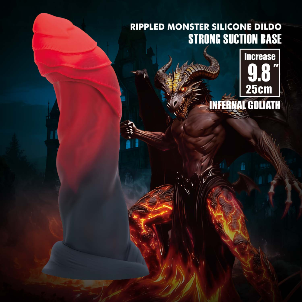 Фаллоимитатор силиконовый Power Monsters Infernal Goliath на присоске, красно-черный, 25 см