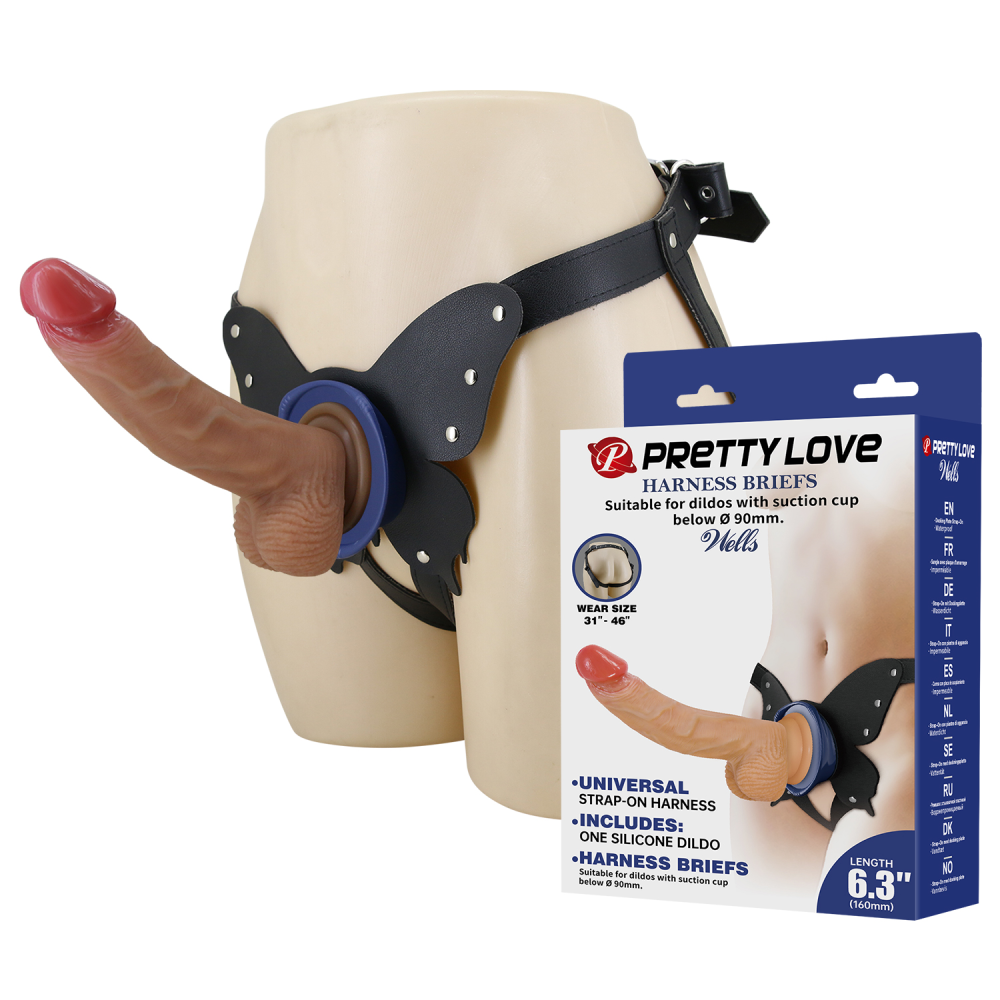Страпон реалистичный Pretty Love Wells на синих ремнях, 20,6 х 4,2 см