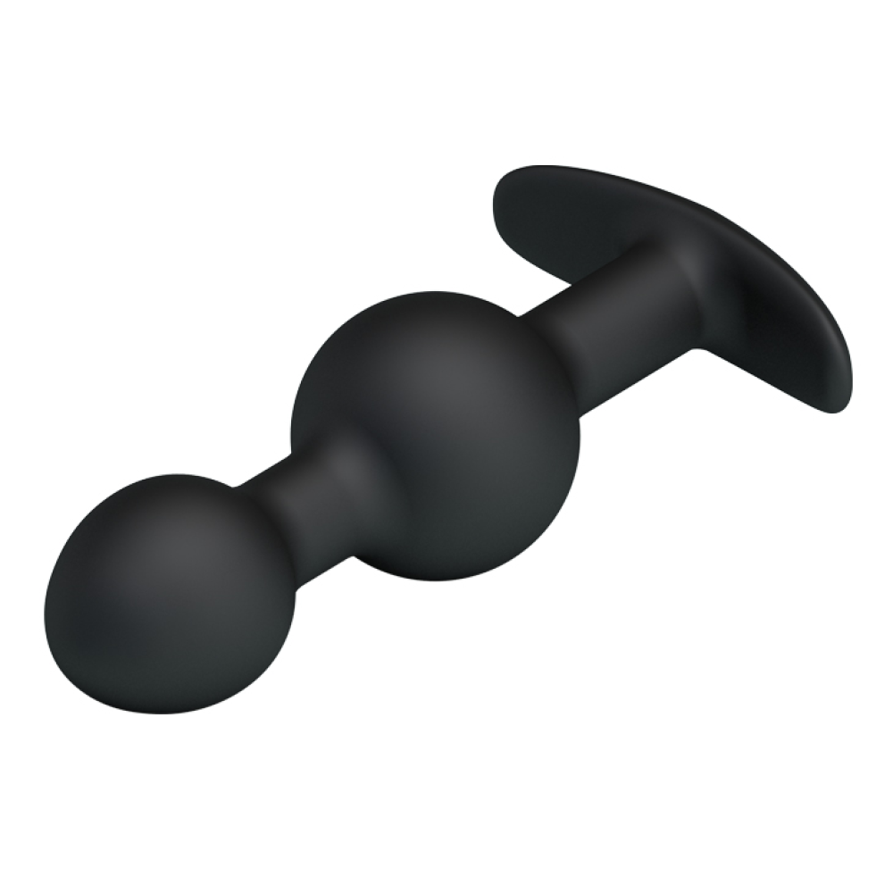 Анальная пробка силиконовая PRETTY LOVE Heavy Balls с двумя шариками, чёрная, 10.4 х 2.6 см