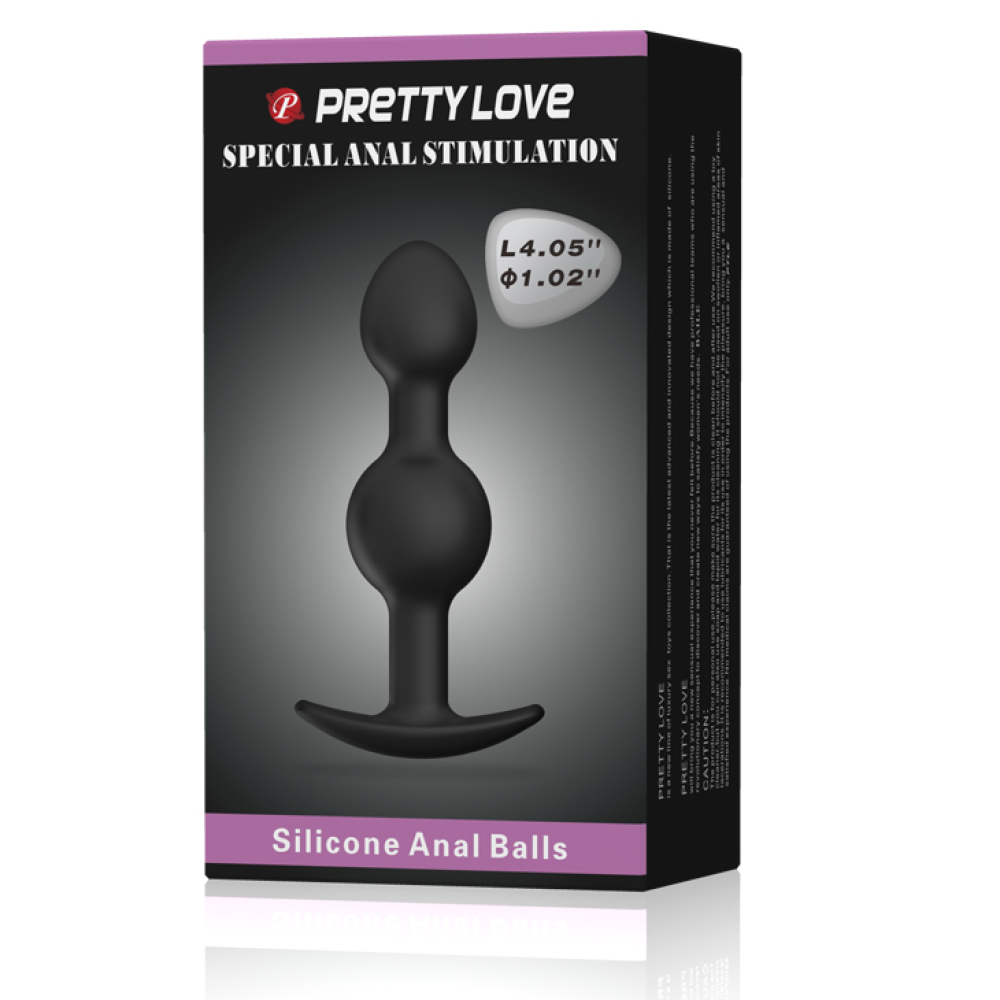 Анальная пробка силиконовая PRETTY LOVE Heavy Balls с двумя шариками, чёрная, 10.4 х 2.6 см