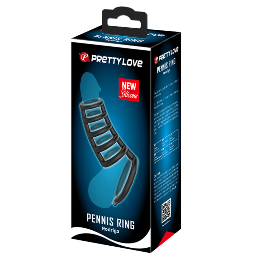 Силиконовая насадка на пенис PRETTY LOVE Rodrigo, чёрная, 10 х 3.8 см