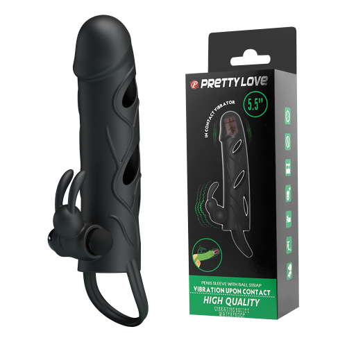 Вибронасадка на пенис PRETTY LOVE Penis Sleeve чёрная, 12 х 3.3 см