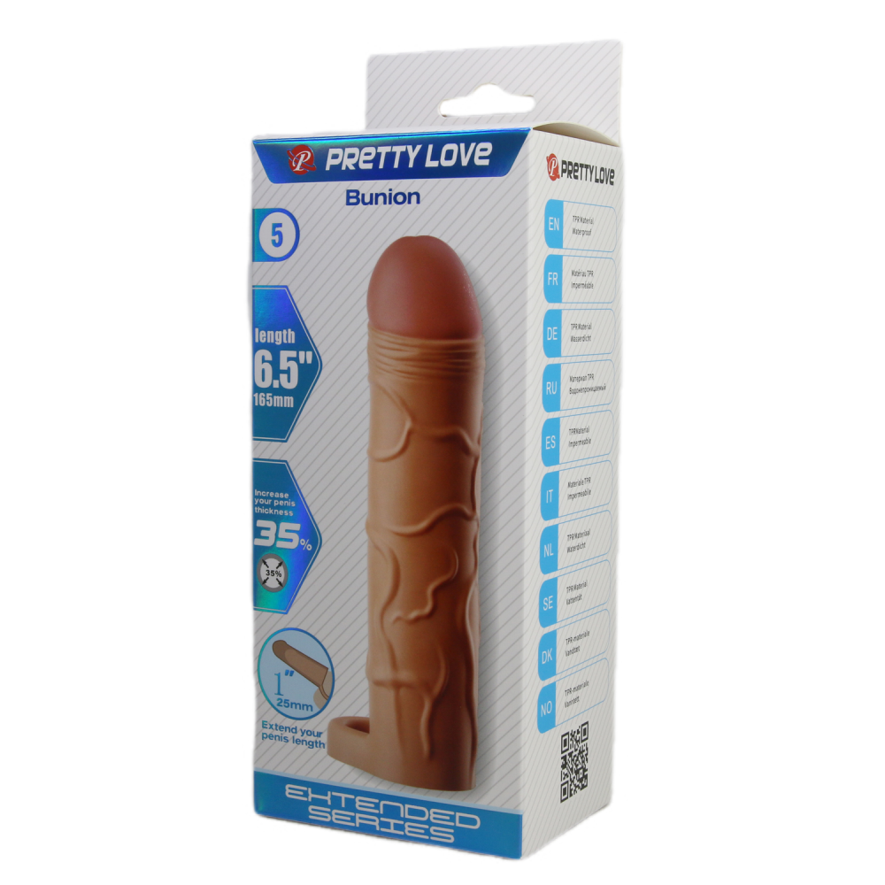 Удлиняющая насадка на пенис PRETTY LOVE Bunion реалистичная, бежевая, 16.5 х 3.8 см