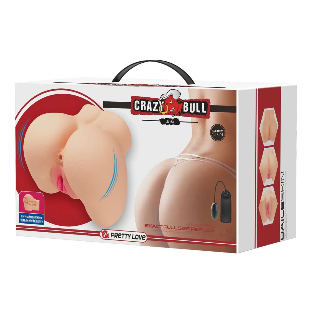 Мастурбатор анус и вагина Crazy Bull Mila с виброяйцом с пультом, бежевый, 18 х 13.5 см