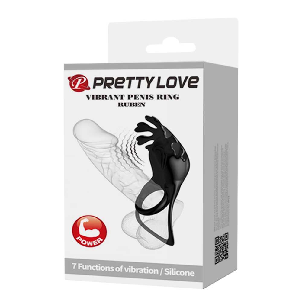 Эрекционное виброкольцо PRETTY LOVE Ruben двойное, чёрное, 8.5 х 5.3 см