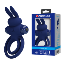 Виброкольцо двойное PRETTY LOVE Vibro Bunny III со стимуляцией для клитора, синее, 9.7 х 6.5 см