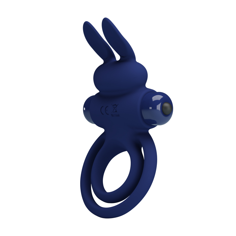 Виброкольцо двойное PRETTY LOVE Vibro Bunny III со стимуляцией для клитора, синее, 9.7 х 6.5 см