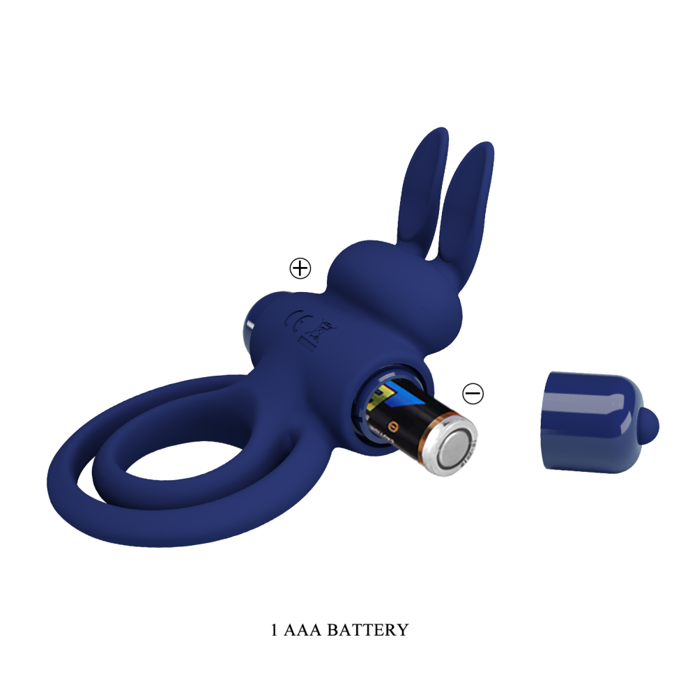 Виброкольцо двойное PRETTY LOVE Vibro Bunny III со стимуляцией для клитора, синее, 9.7 х 6.5 см