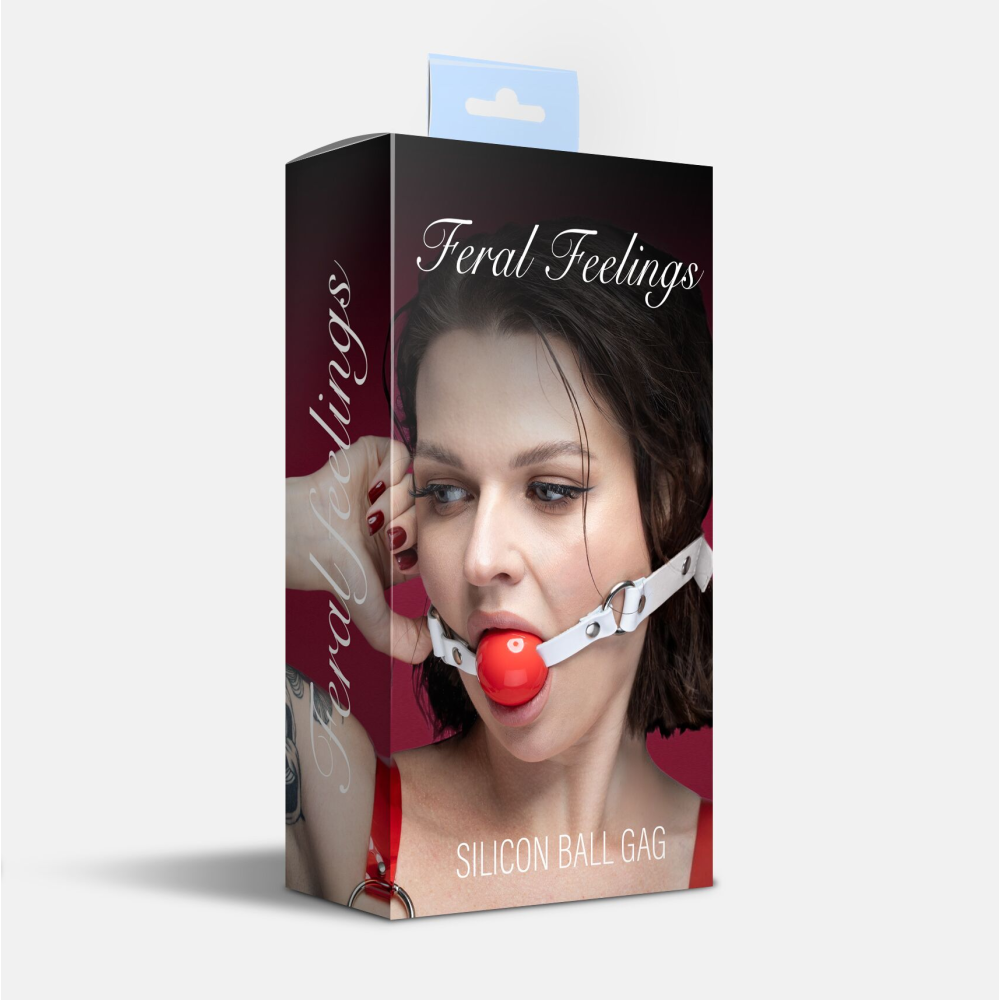 Кляп силиконовый Feral Feelings Silicon Ball Gag White/Red, белый ремень, красный шарик