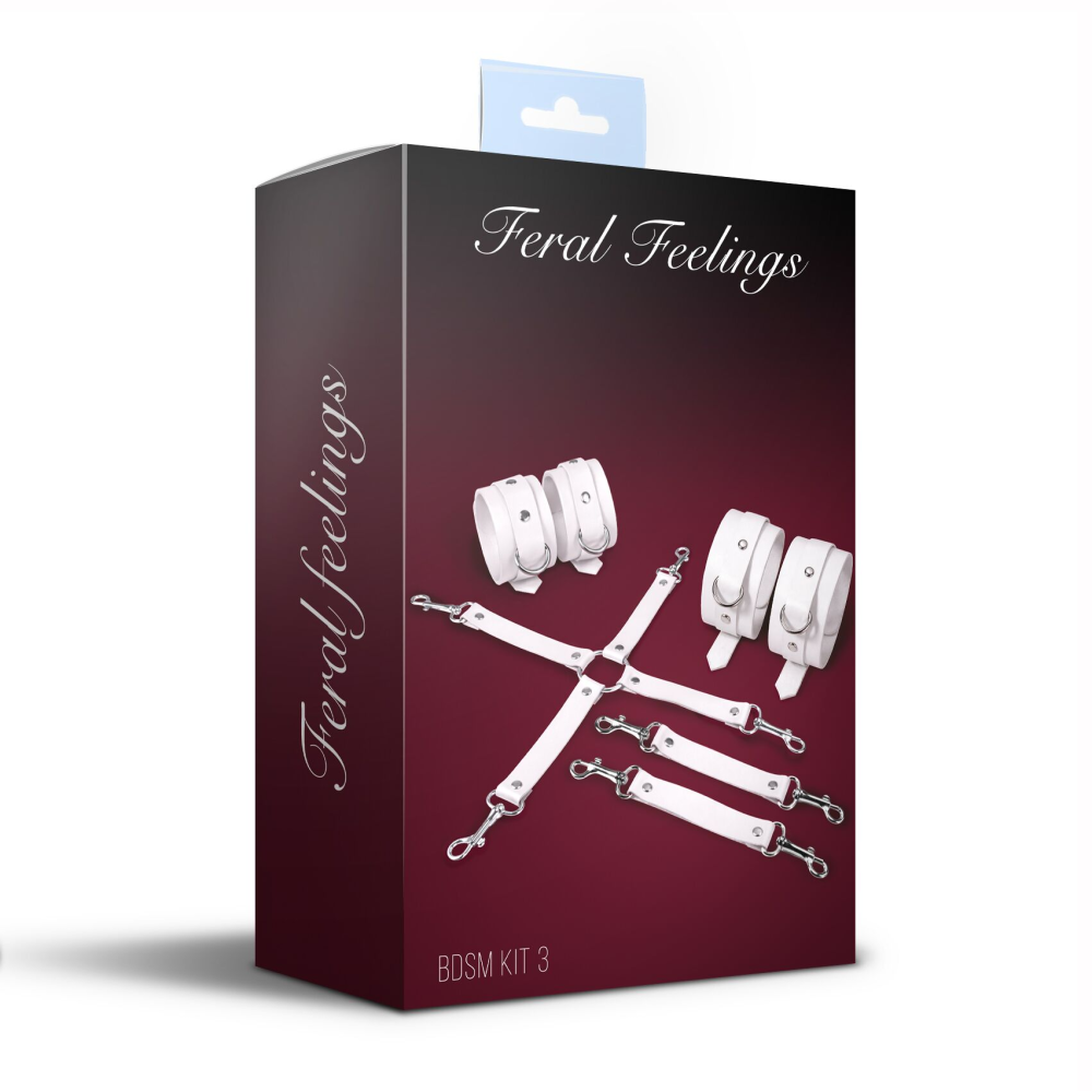 Набор для БДСМ Feral Feelings BDSM Kit 3 White, наручники, поножи, крестовина