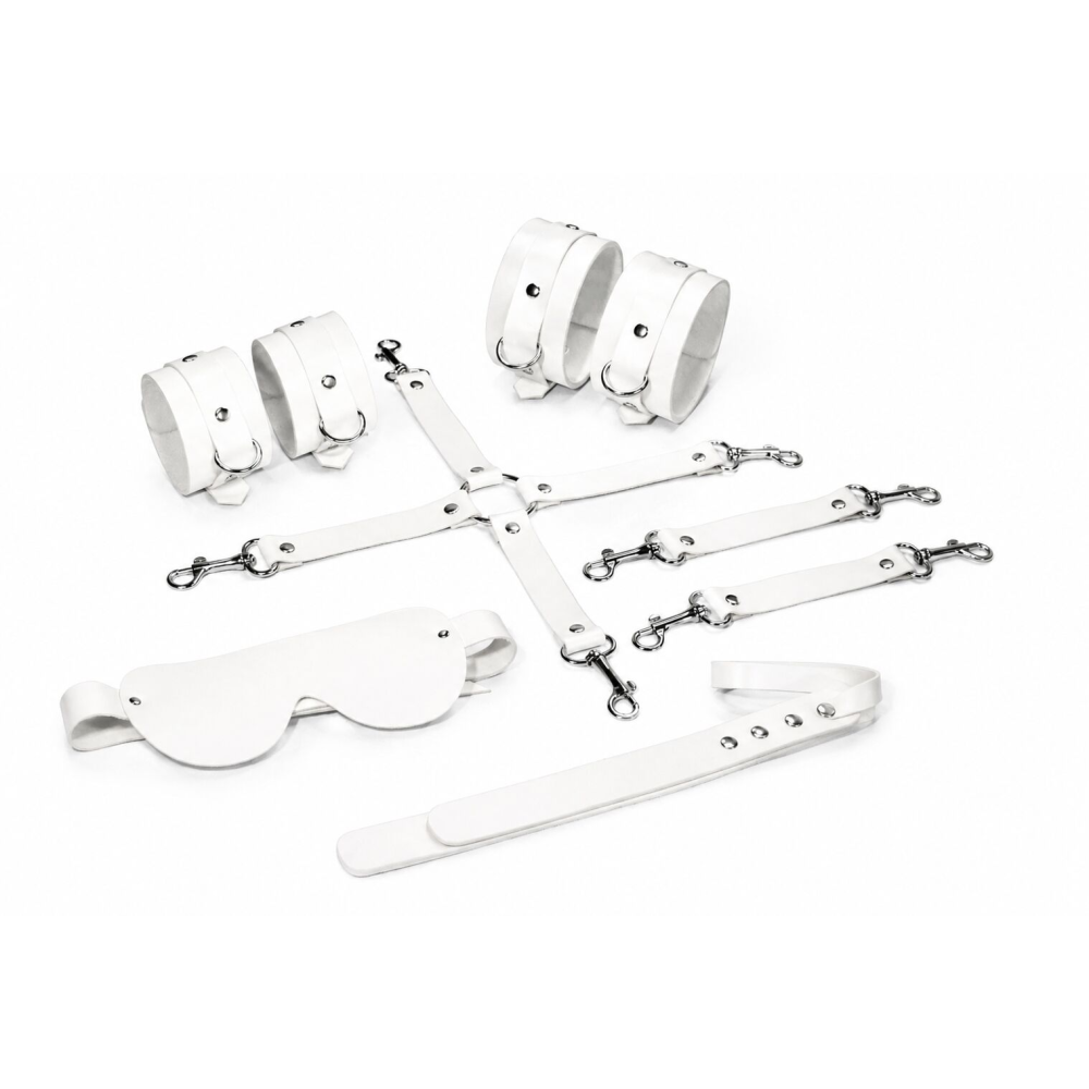 Набор Feral Feelings BDSM Kit 5 White, наручники, поножи, крестовина, маска, паддл