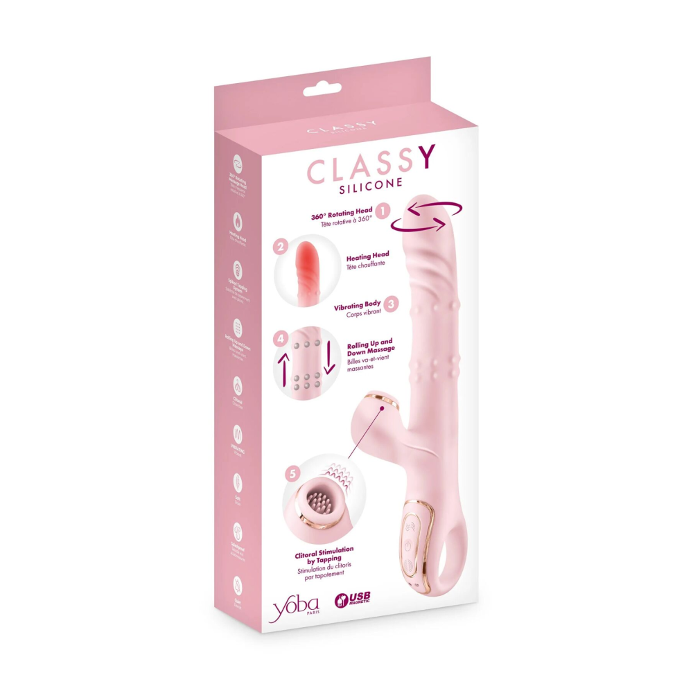 Вибратор-кролик 5в1 Yoba Classy, вибрация, ротация, пульсация, жемчужный массаж, нагрев