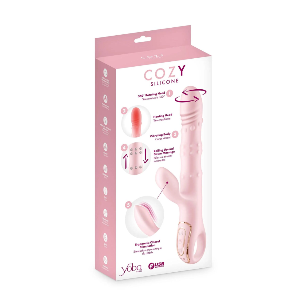 Вибратор-кролик 5в1 Yoba Cozy, вибрация, ротация, пульсация, жемчужный массаж, нагрев