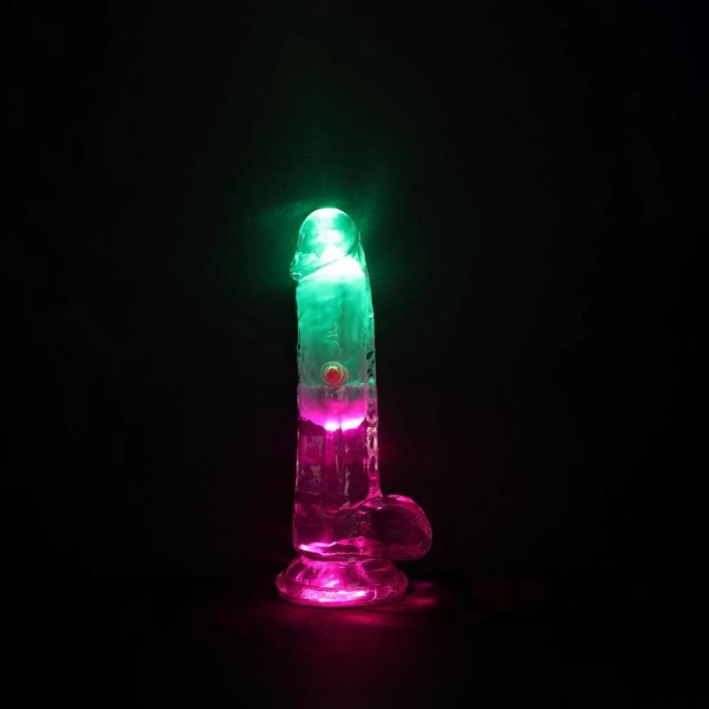 Вибратор с LED-подсветкой REALROCK с пультом, на присоске, прозрачный, 15 х 4 см