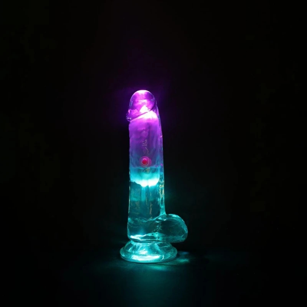 Вибратор с LED-подсветкой REALROCK с пультом, на присоске, прозрачный, 15 х 4 см
