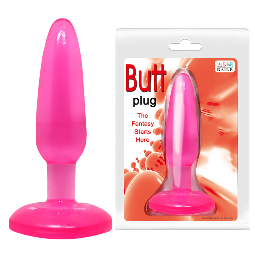 Анальная пробка на присоске BAILE Butt Plug, розовая, 14 × 3.5 см