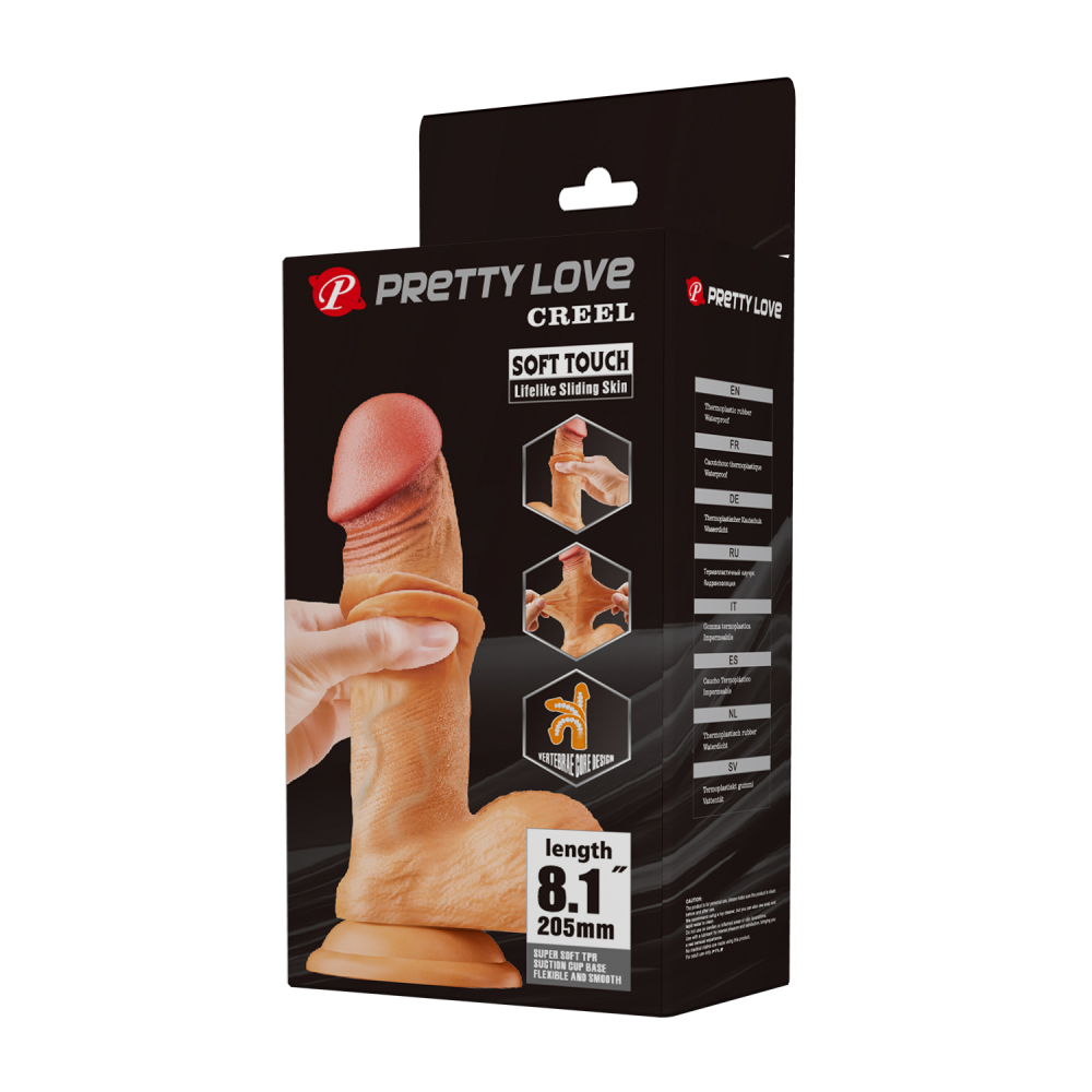 Фаллоимитатор с подвижной оболочкой PRETTY LOVE Creel на присоске, светло-бежевый, 20.5 х 4.4 см