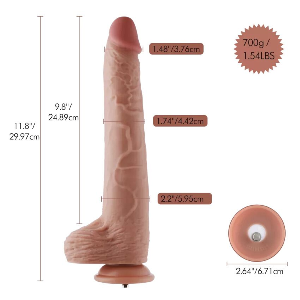 Фаллоимитатор 11.8″ с вибрацией для секс-машин Hismith Silicone Dildo with Vibe, KlicLok, пульт ДУ