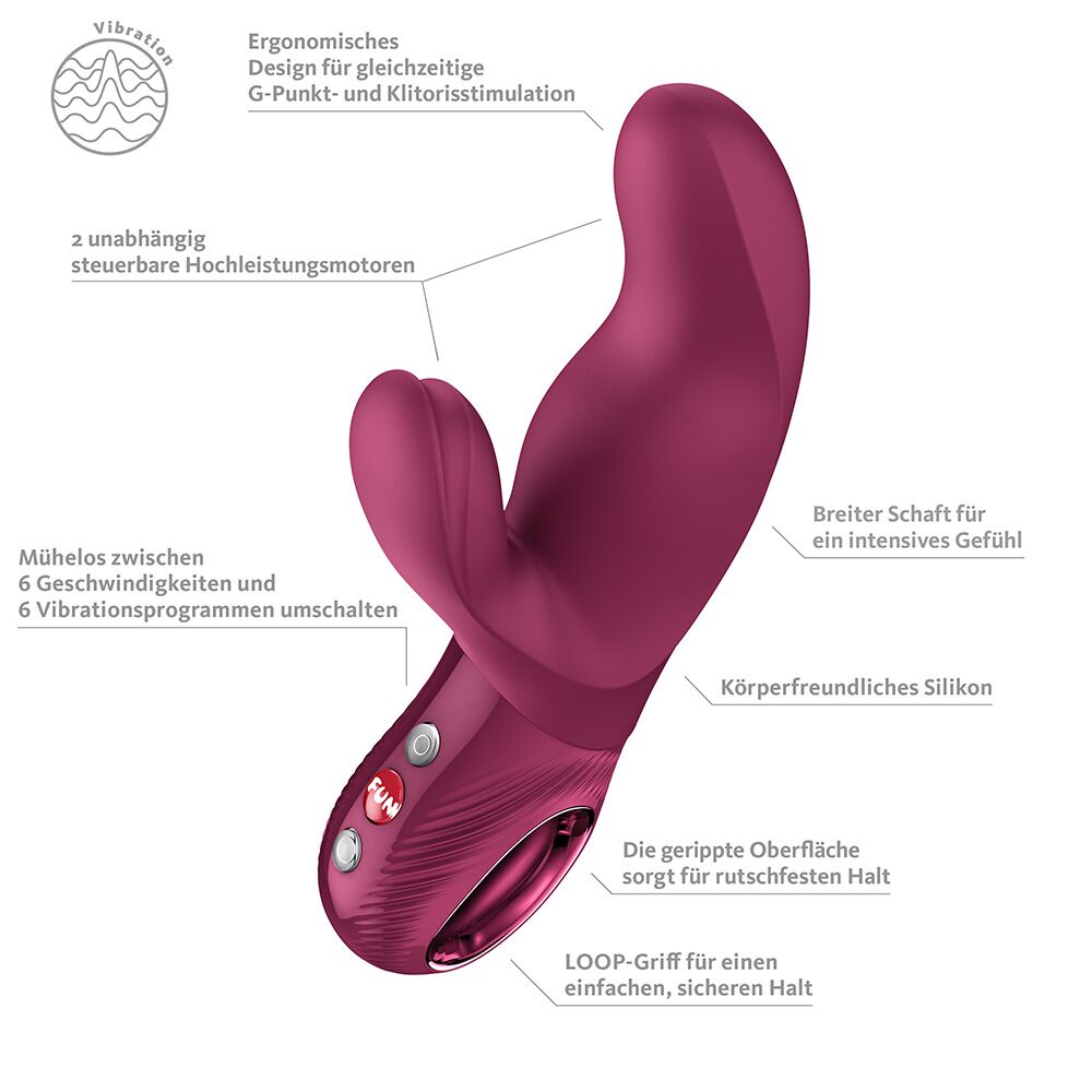 Вибратор-кролик Fun Factory MISS BI Wine Red, 2 независимых мотора, диаметр 4,2 см