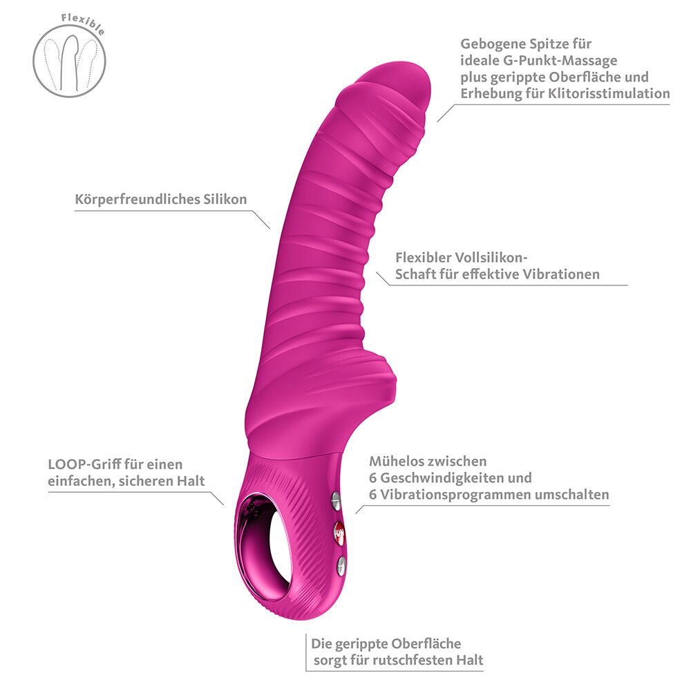 Вибратор для точки G Fun Factory TIGER Magenta, ребристый, подходит для анальной стимуляции