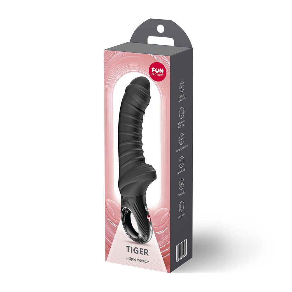 Вибратор для точки G Fun Factory TIGER Black, ребристый, подходит для анальной стимуляции