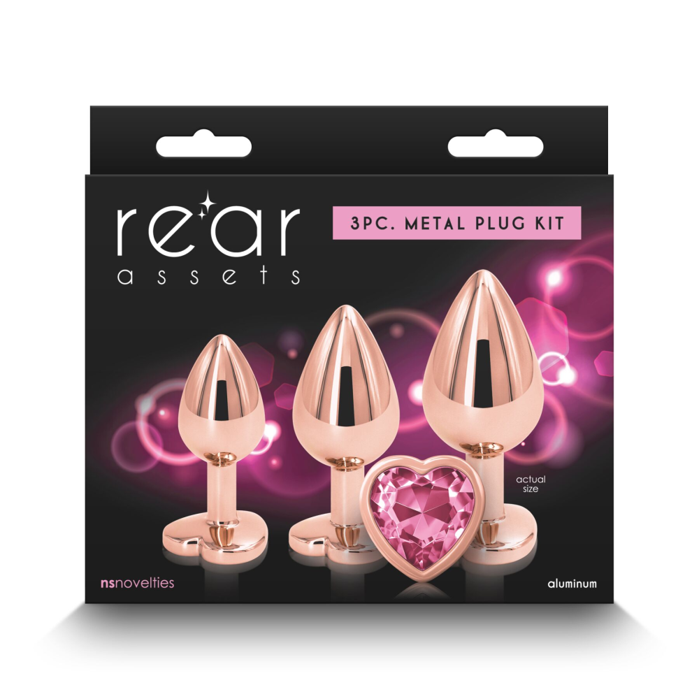 Набор анальных пробок NS Novelties Rear Assets - Trainer Kit - Rose Gold - Pink Heart