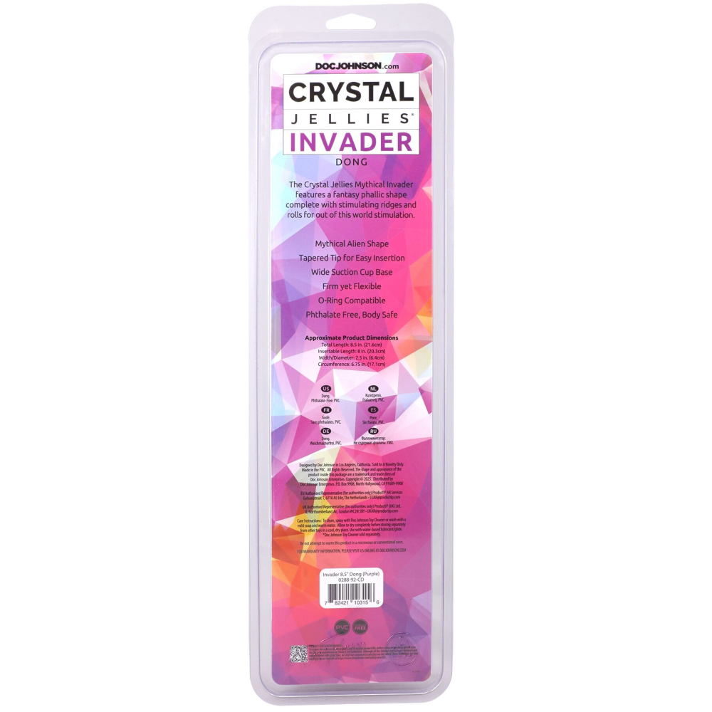 Фэнтезийный фаллоимитатор Doc Johnson Crystal Jellies - Invader Dong 8.5 Inch - Purple
