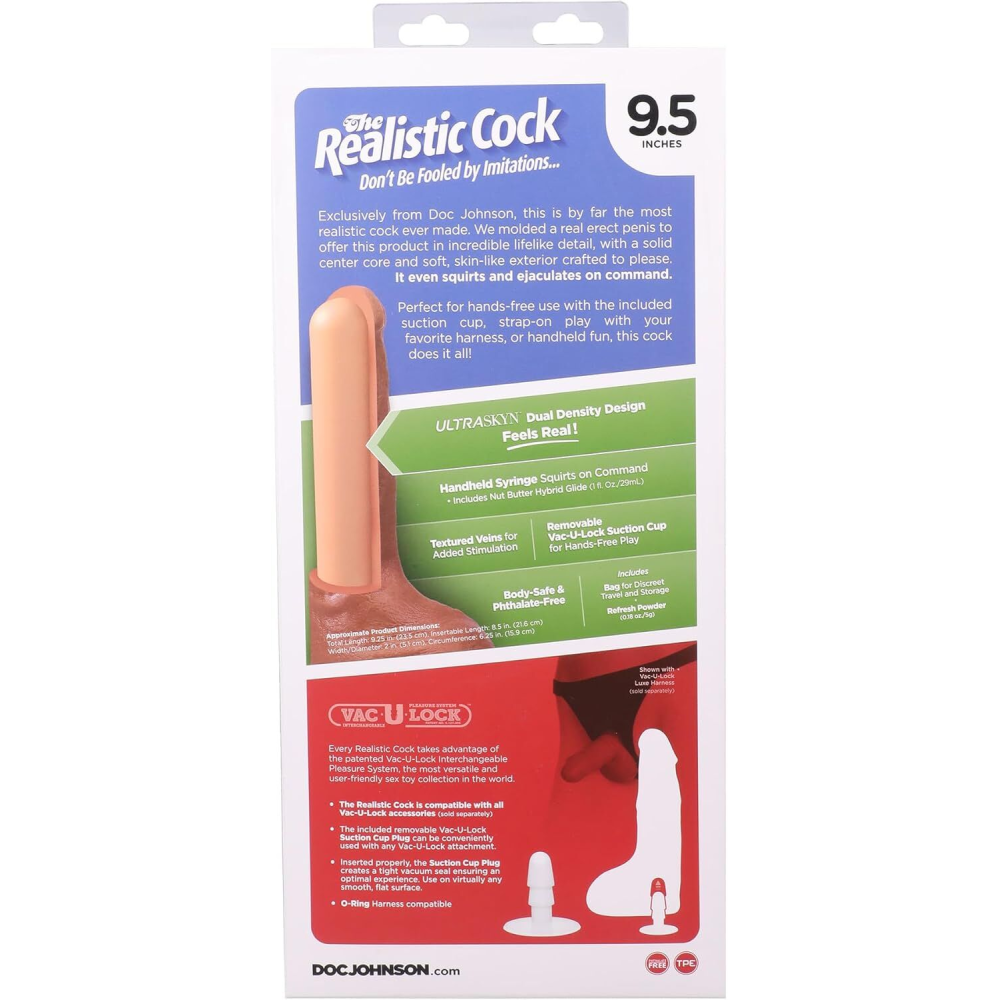 Кончающий фаллоимитатор Doc Johnson The Realistic Cock ULTRASKYN - Squirting 9,5 Inch Chocolate