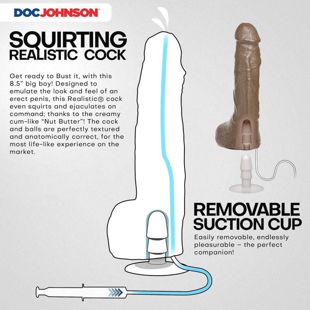 Кончающий фаллоимитатор Doc Johnson The Realistic Cock ULTRASKYN - Squirting 9,5 Inch Caramel