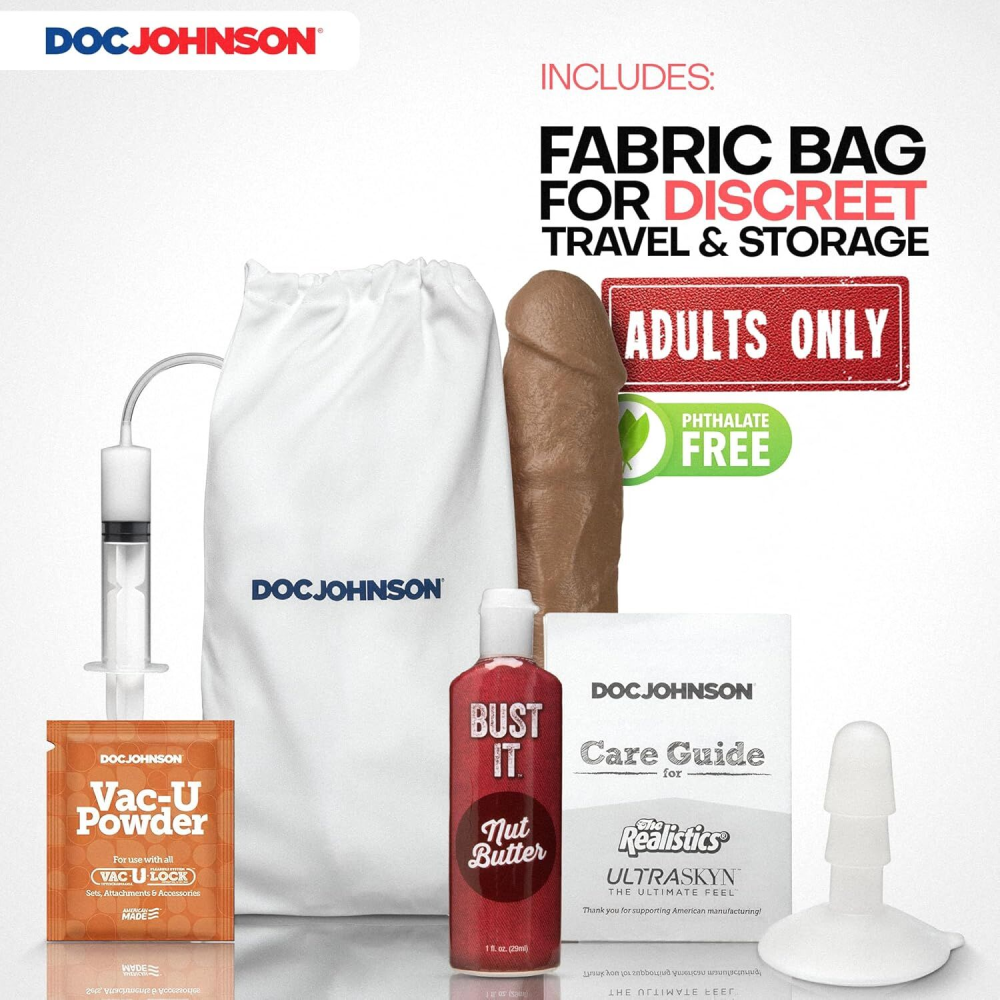 Кончающий фаллоимитатор Doc Johnson The Realistic Cock ULTRASKYN - Squirting 9,5 Inch Caramel