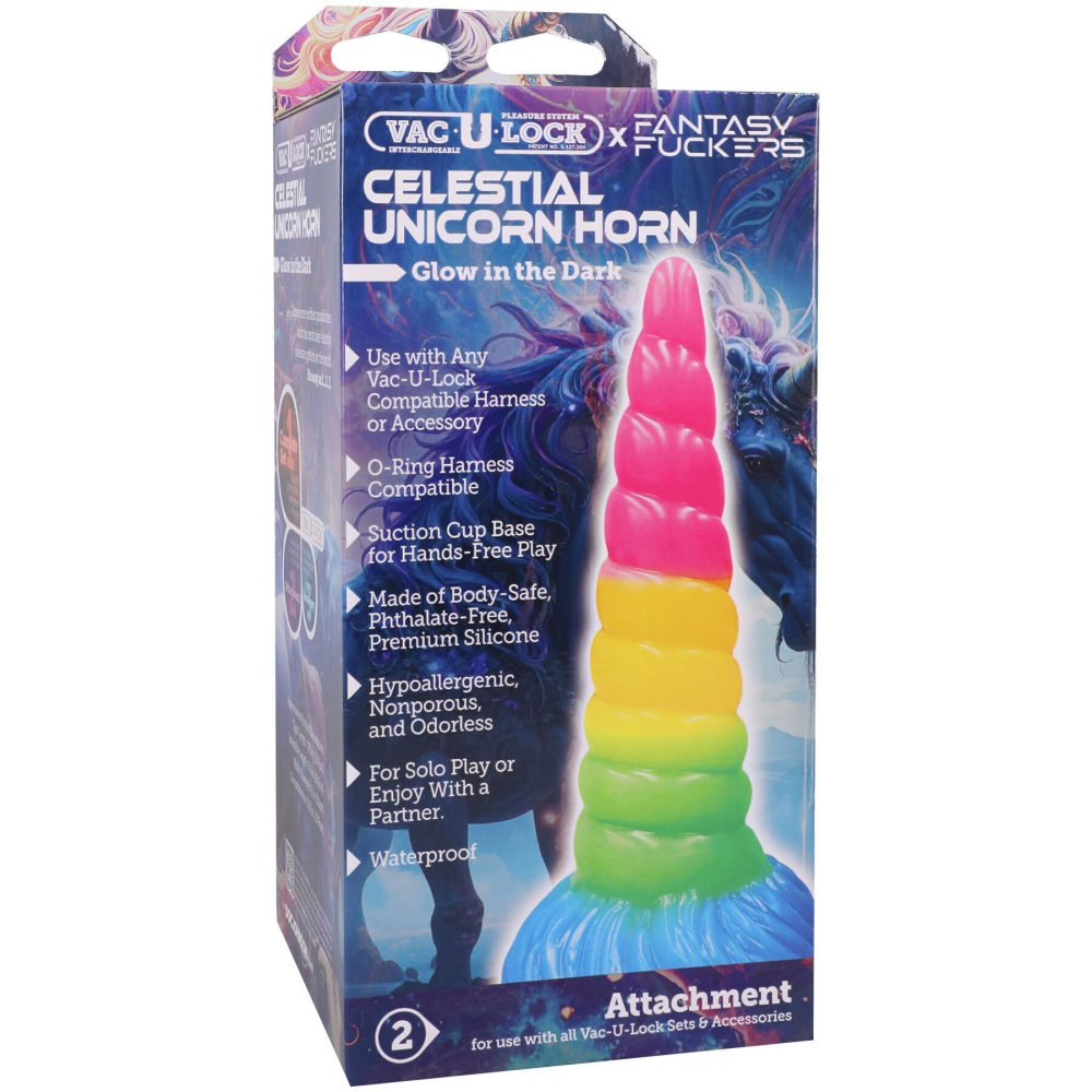 Фэнтезийный фаллоимитатор Doc Johnson Vac-U-Lock x Fantasy Fuckers Unicorn Horn (мятая упаковка!!!)