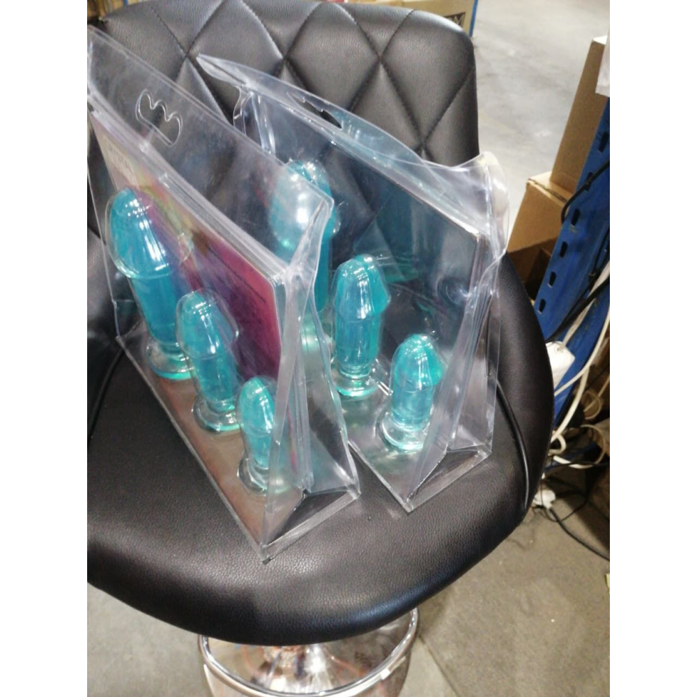 Набор анальных пробок Doc Johnson Crystal Jellies - Anal Starter Kit Teal (мятый и без вставки!!!)