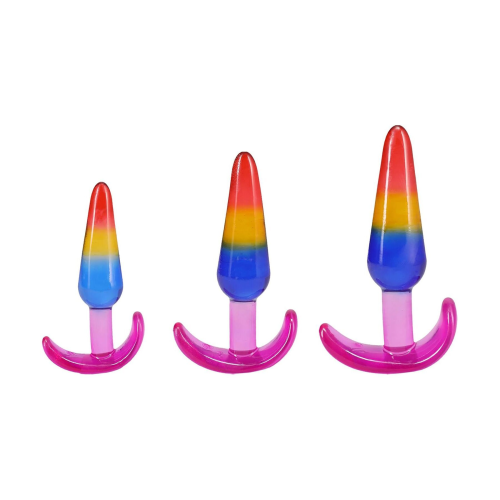 Набор анальных пробок Doc Johnson Crystal Jellies - Anal Trainer Set - Rainbow (мятая упаковка!!!)