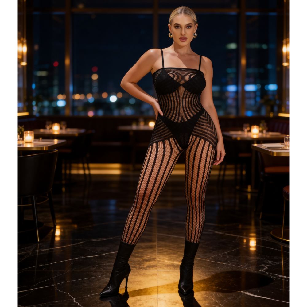 Комбинезон сетка с узором из линий Star Night на бретельках, черный, OS (S-L)