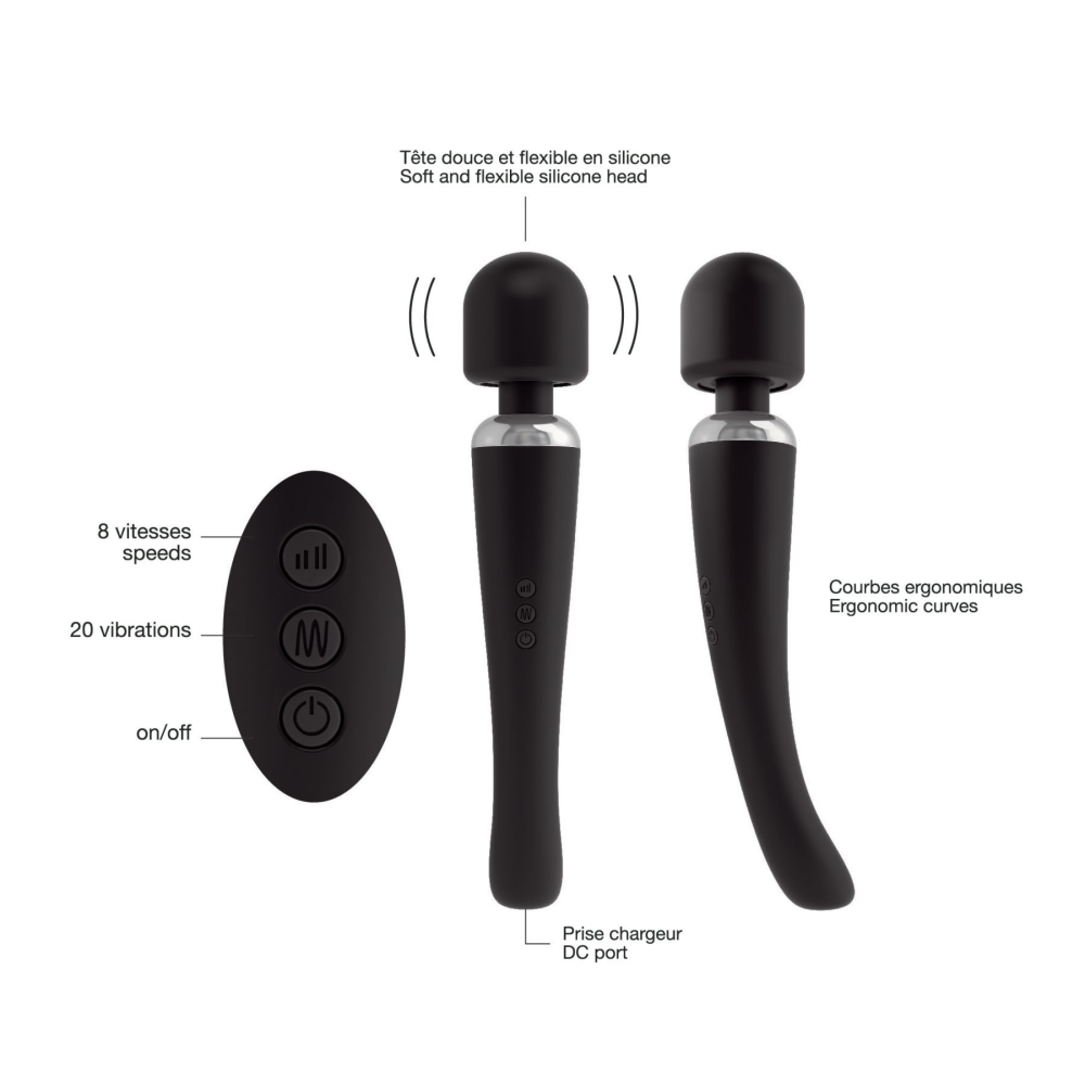 Мощный вибромассажер Dorcel Megawand Black перезаряжаемый, 160 режимов