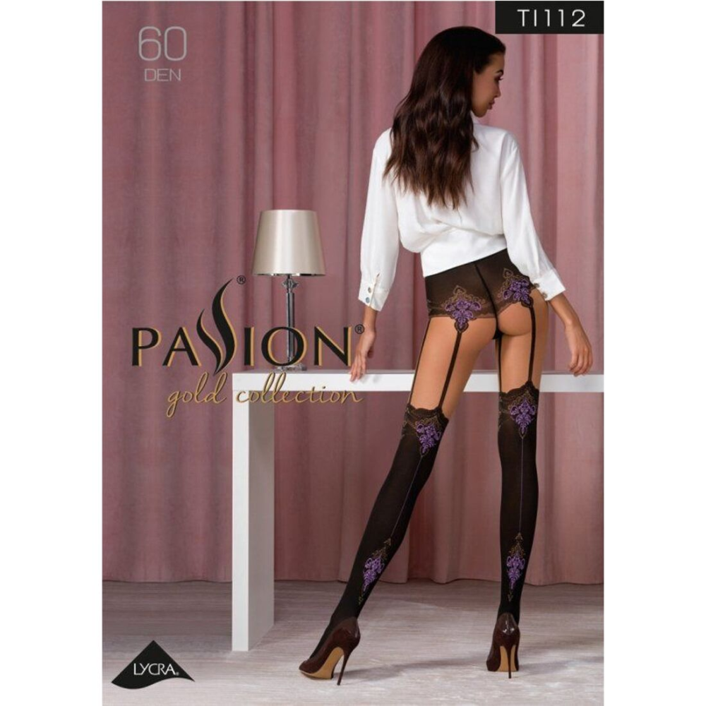 Колготки с эффектом чулок на подвязках Passion TI112 1/2 (60/20 den), nero-violet