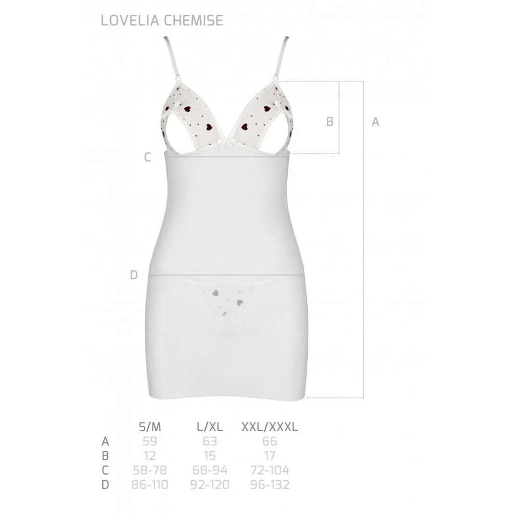 Сорочка с вырезами на груди, стринги Passion LOVELIA CHEMISE XXL/XXXL, white