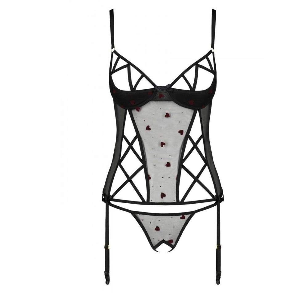 Корсет с подвязками, стринги Passion LOVELIA CORSET S/M, black
