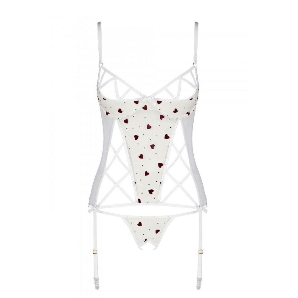 Корсет с подвязками, стринги Passion LOVELIA CORSET S/M, white