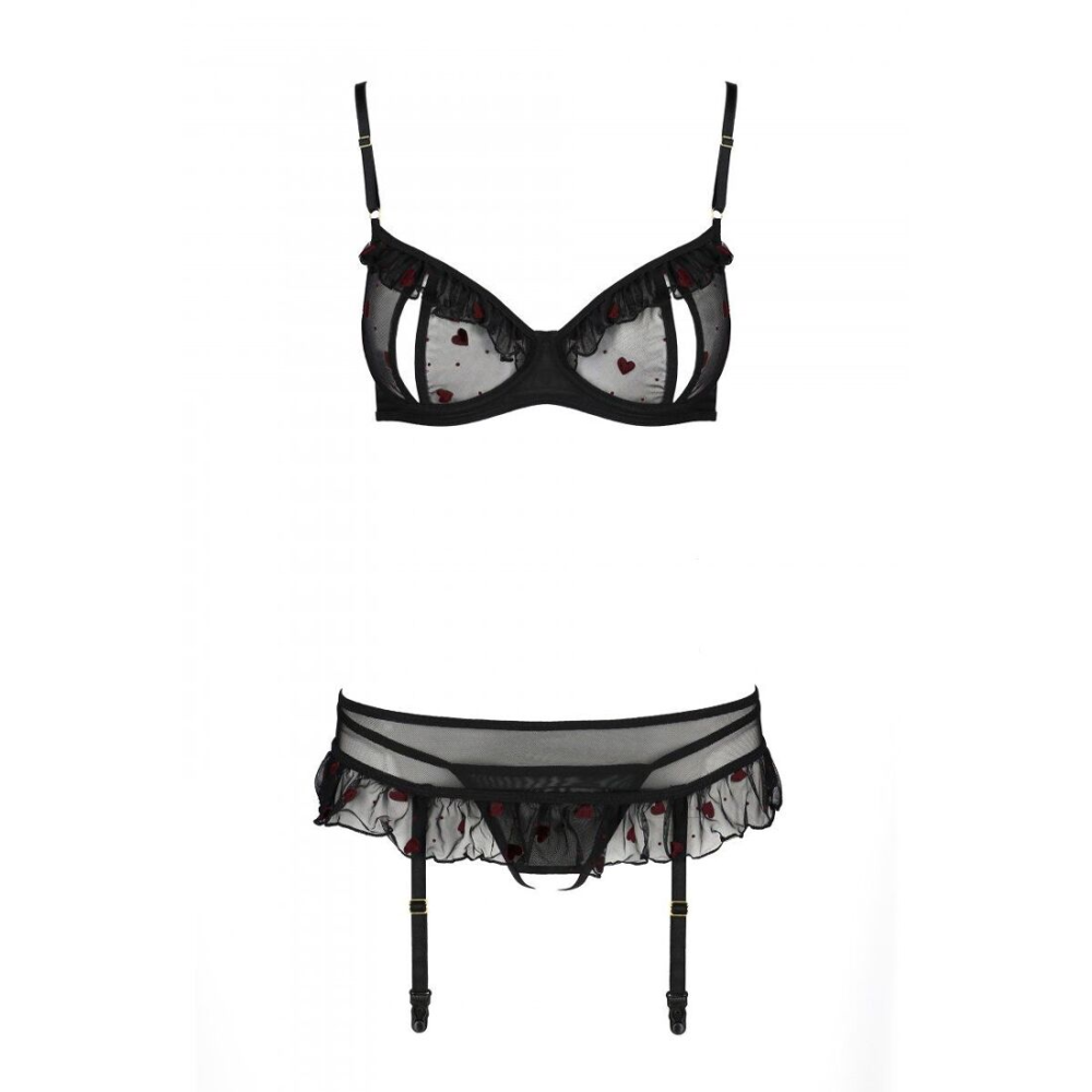Сексуальный комплект с поясом для чулок Passion LOVELIA SET S/M, black